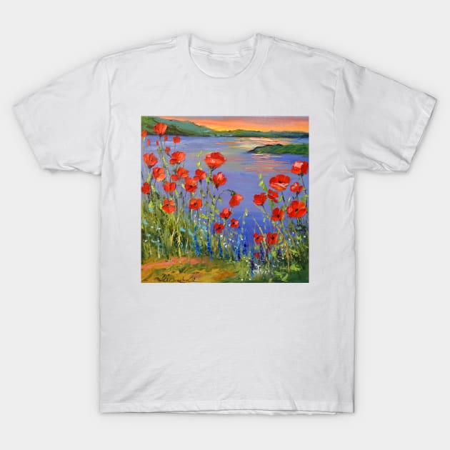 Poppies by the river T-Shirt by OLHADARCHUKART